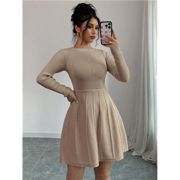 Variété Boutique Dresses & Skirts - Solid Color Bodycon Waist A-Line Knee Length Little Black Dress Sweater Dress